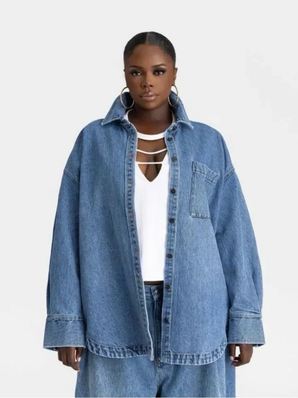 KBB by KAHLANA Women's Long Sleeve 'The Samira Shirt' - Medium Wash Denim Sz 1X
